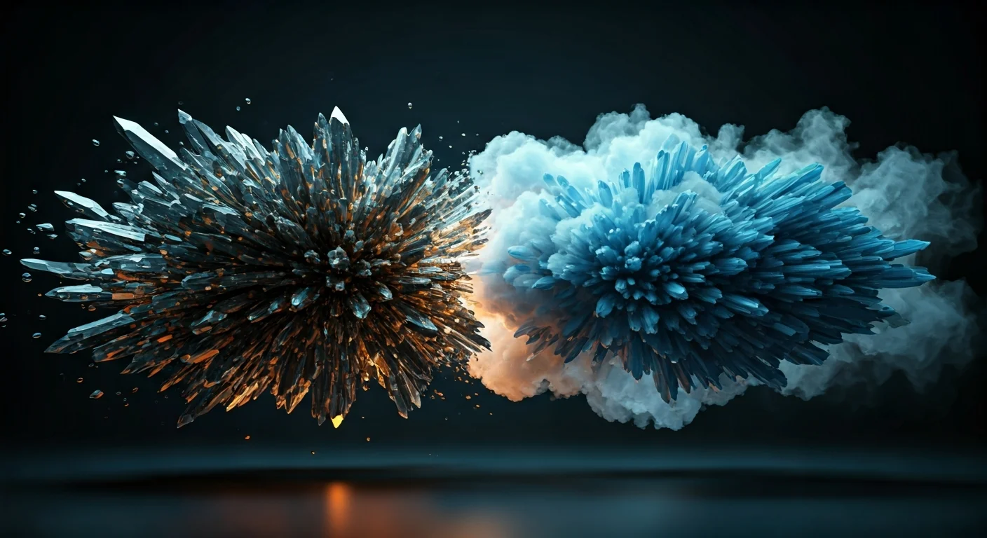 Abstract visualization of information density showing dense crystalline data versus dissolving thin content