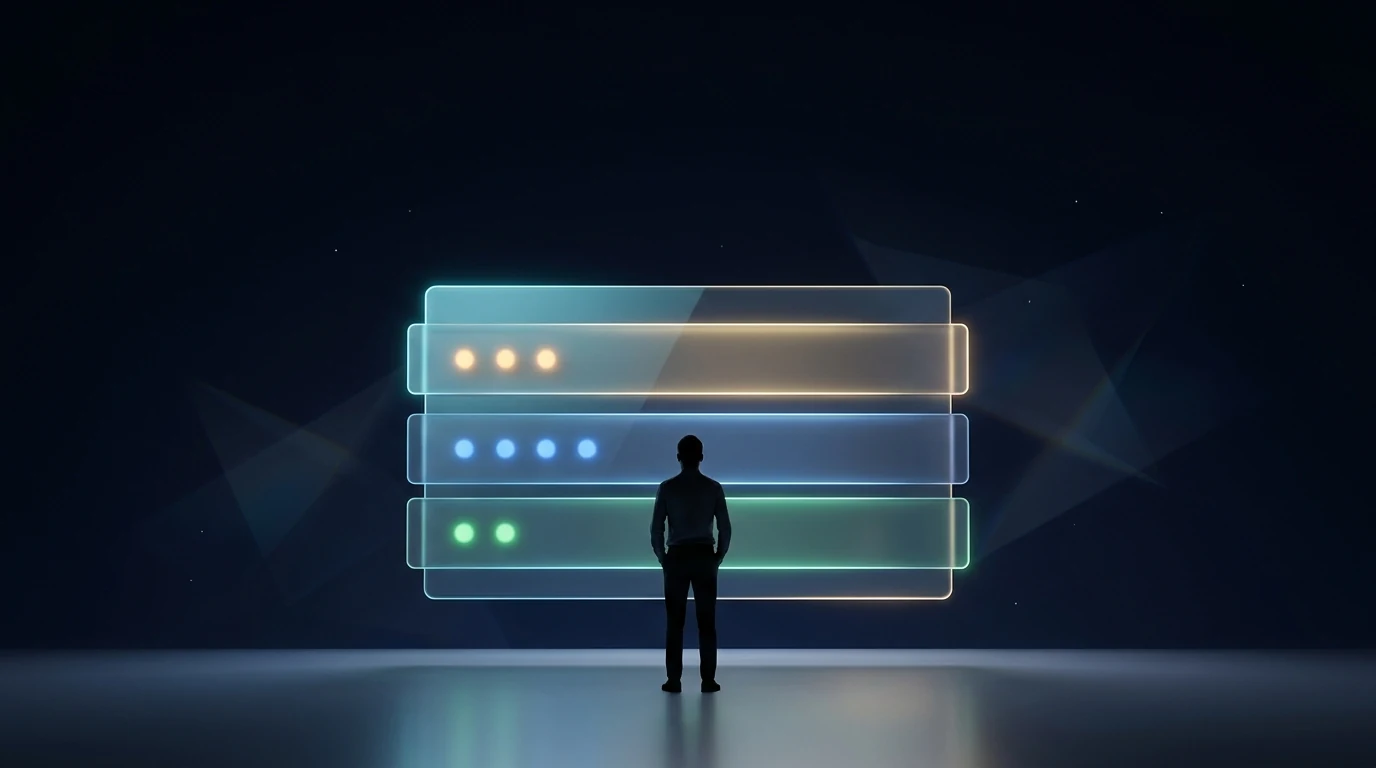 Layered translucent dashboard showing amber, blue, and green tier indicators representing autonomous agent governance levels