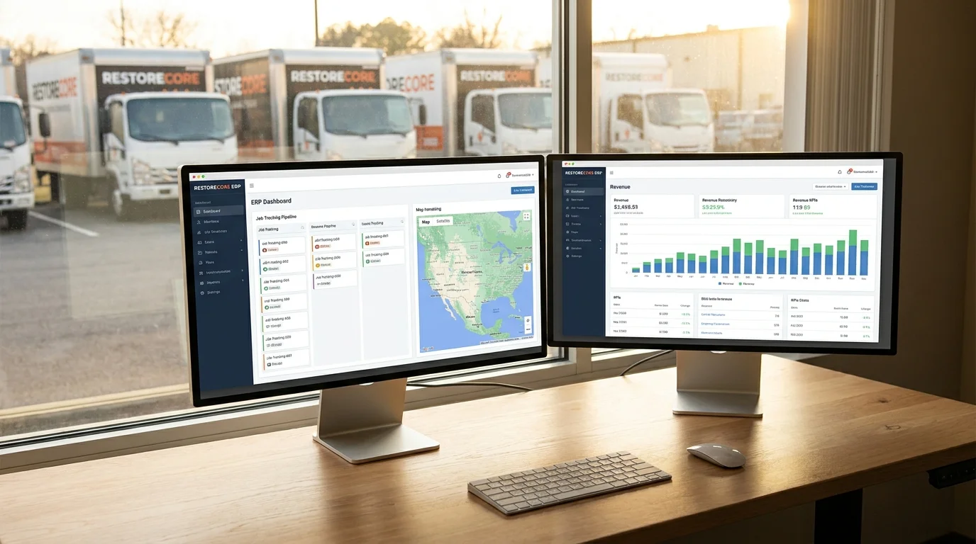 Restoration estimator working a Contractor Connection job in DASH on a workstation with claim files open