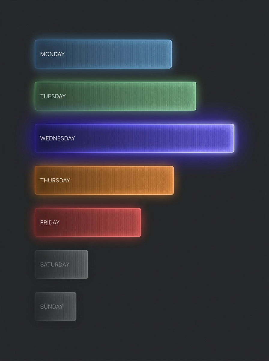 Seven day engagement bars — Wednesday glows brightest