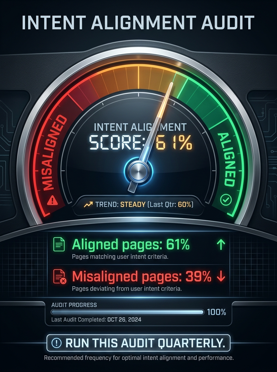 Intent alignment gauge 61% aligned 39% misaligned — run quarterly