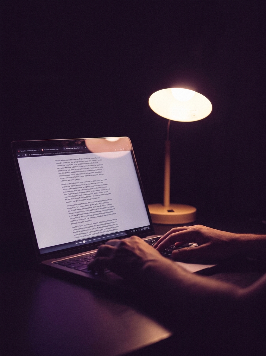 Late night reader at laptop at 10:47PM