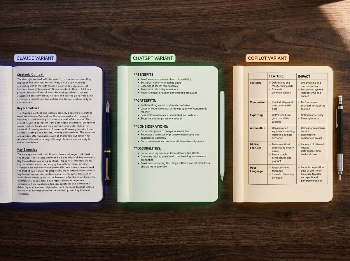 Three content variant notebooks for Claude, ChatGPT, and Copilot