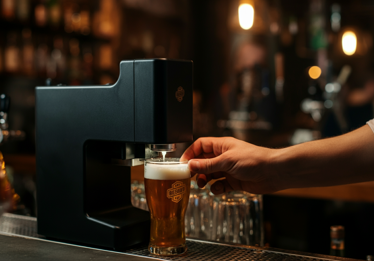 Bartender using Ripple Maker foam printer technology at a bar
