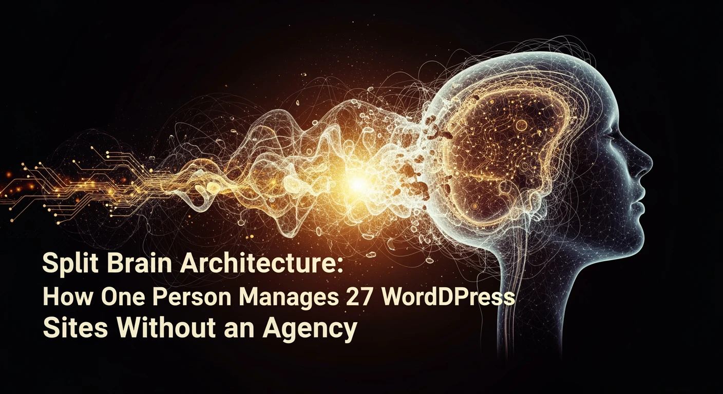 Editorial illustration for Split Brain Architecture: How One Person Manages 27 WordPress Sites Without an Agency - Tygart Media AI-generated visual