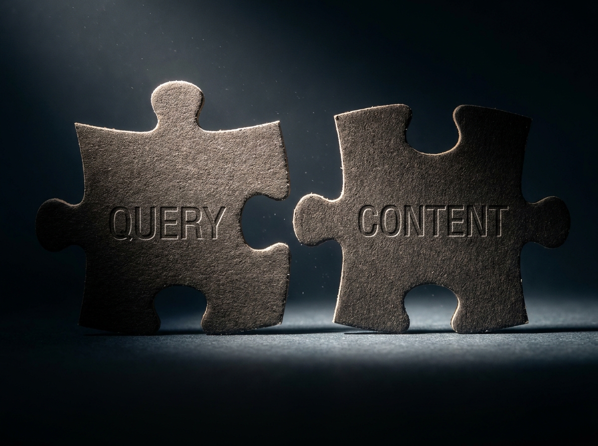 Two puzzle pieces QUERY and CONTENT that do not fit