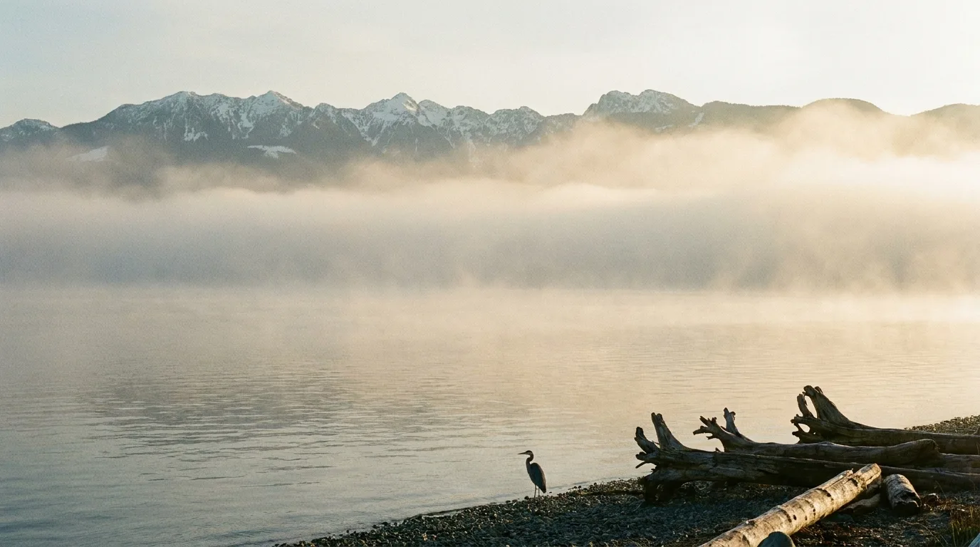 Puget Sound waterway with Olympic Mountains at dawn - editorial photograph for Tygart Media Everett desk coverage