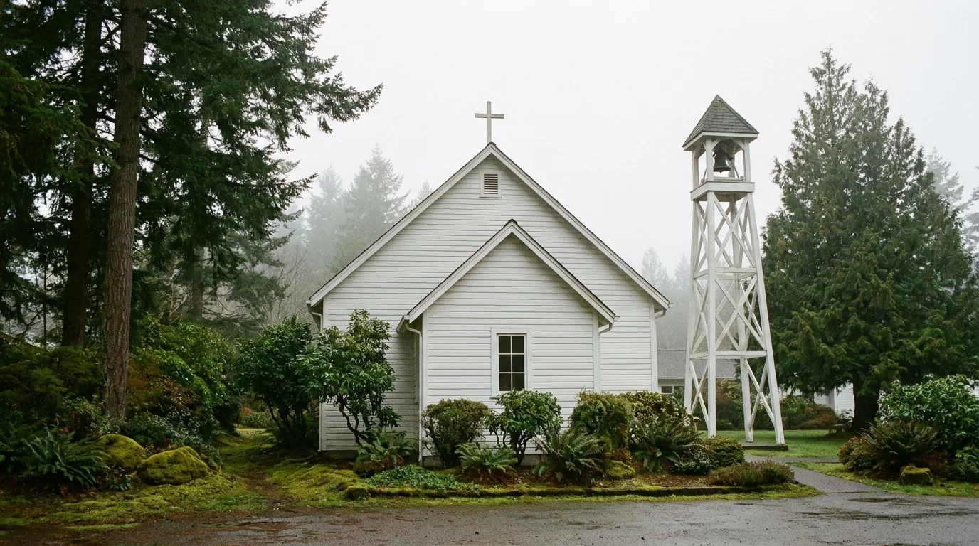 Simple white Navy chapel building - editorial photograph for Tygart Media Everett desk coverage