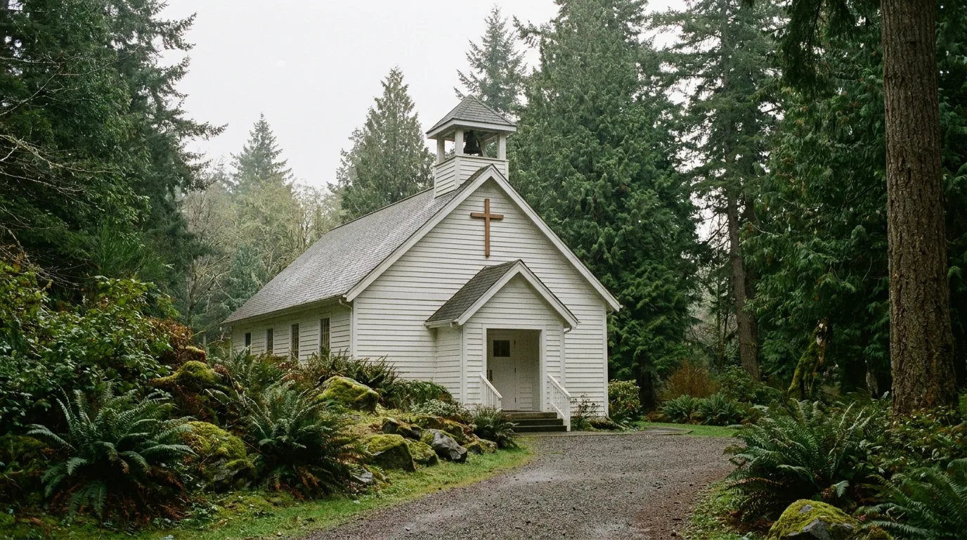 Simple white Navy chapel building - editorial photograph for Tygart Media Everett desk coverage