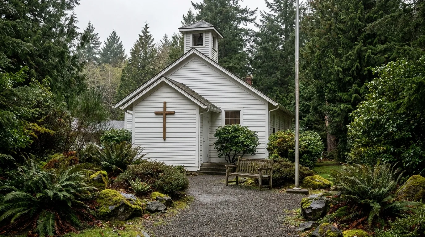 Simple white Navy chapel building - editorial photograph for Tygart Media Everett desk coverage