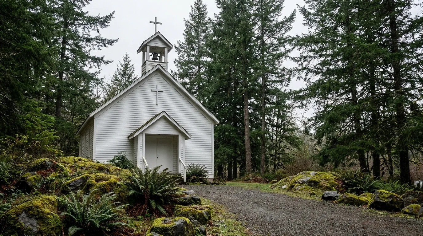 Simple white Navy chapel building - editorial photograph for Tygart Media Everett desk coverage