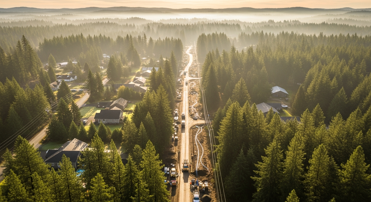Fiber internet infrastructure installation in Mason County Washington rural area