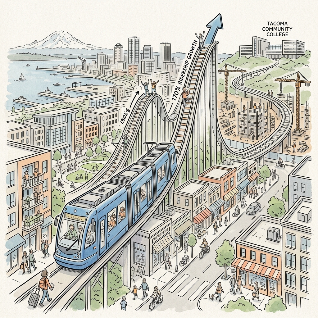 Tacoma Link T Line: 170% Ridership Growth, TCC Extension on the Horizon, and What the Corridor Means for Development