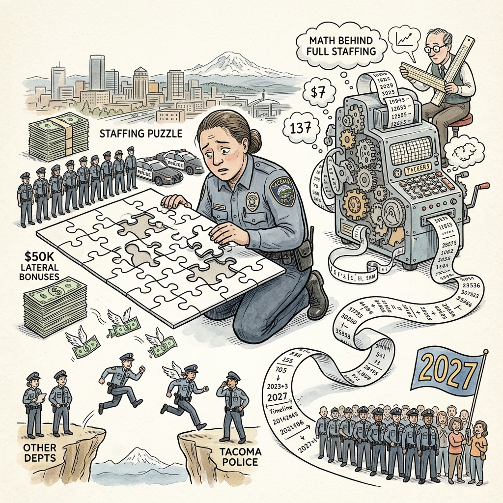 Tacoma Police Staffing: 28 Vacancies, $50K Lateral Bonuses, and the Math Behind Full Staffing by 2027