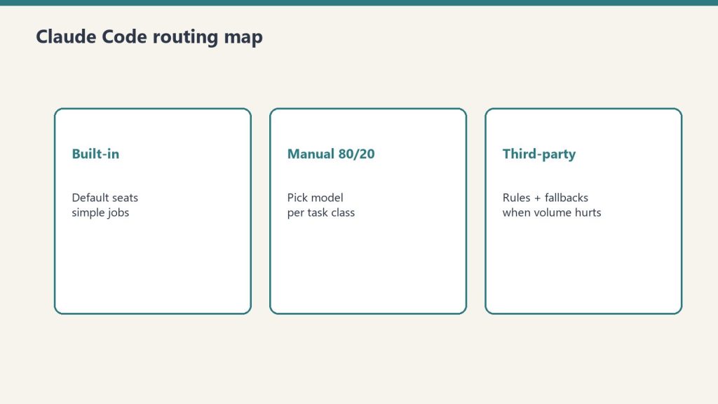 Three routing approaches: built-in, manual 80/20, third-party