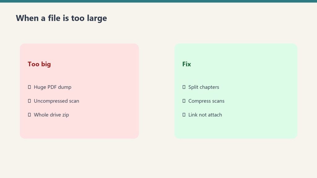 Side-by-side of oversized uploads versus split compress link fixes