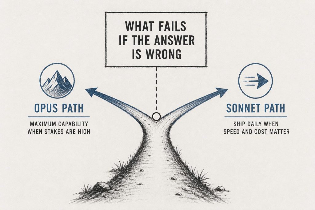 Decision fork between maximum capability when stakes are high and shipping daily when speed and cost matter