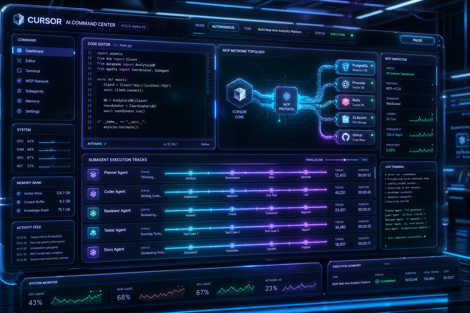 Cursor AI Command Center Dashboard Architecture generated by Grok AI