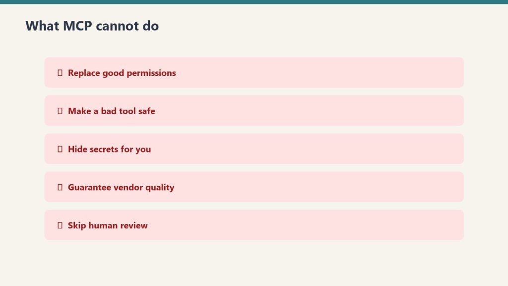 Five red warning rows of MCP limitations
