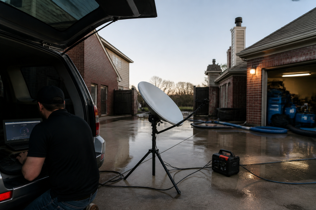 Starlink Mini powered from a truck USB-PD brick rated 65 to 100 watts before entering a wet house