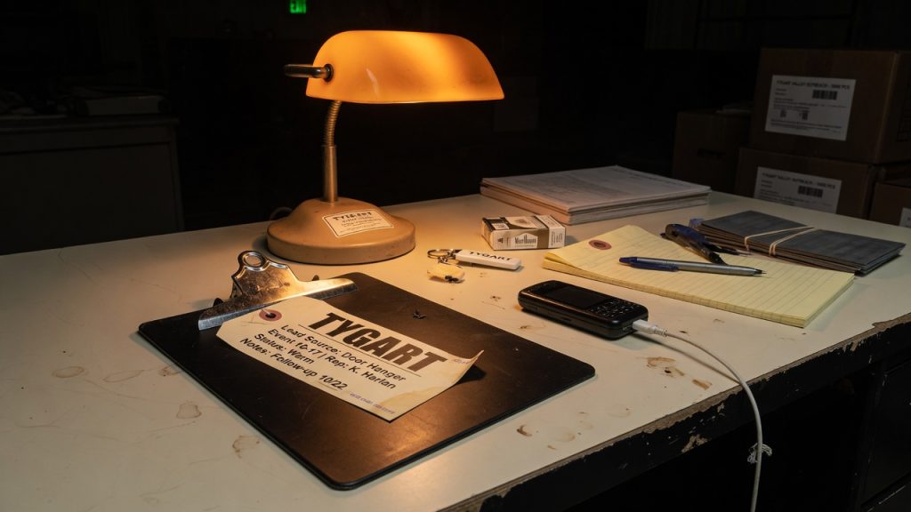 Field Case still: clipboard on a warm black table.
