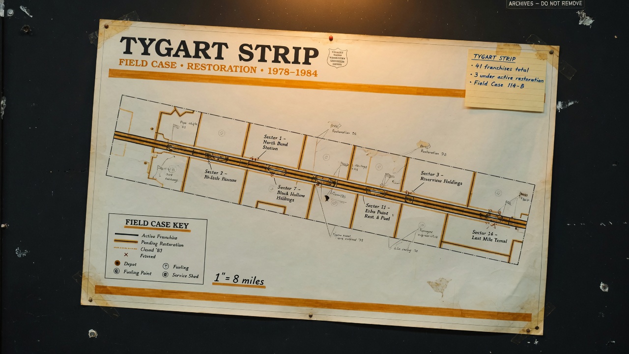 Tygart Field Case restoration still: 10 franchise territory map.