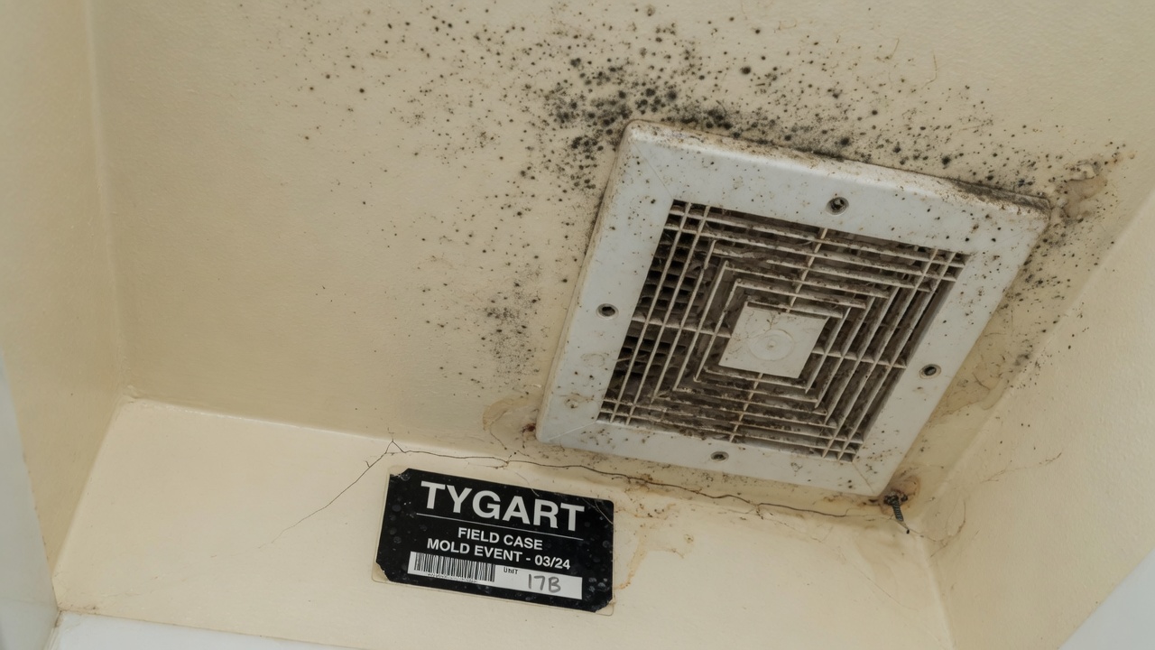Tygart Field Case restoration still: 03 bathroom fan mold.