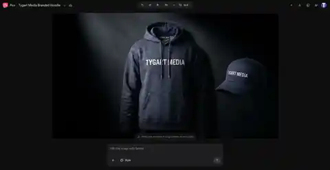 Tygart Media hero hoodie after three refinement rounds, dark studio backdrop