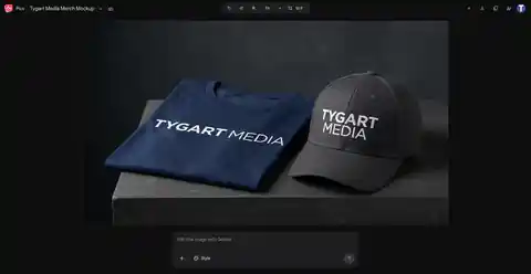 Tygart Media merch package: navy t-shirt and charcoal cap mockup