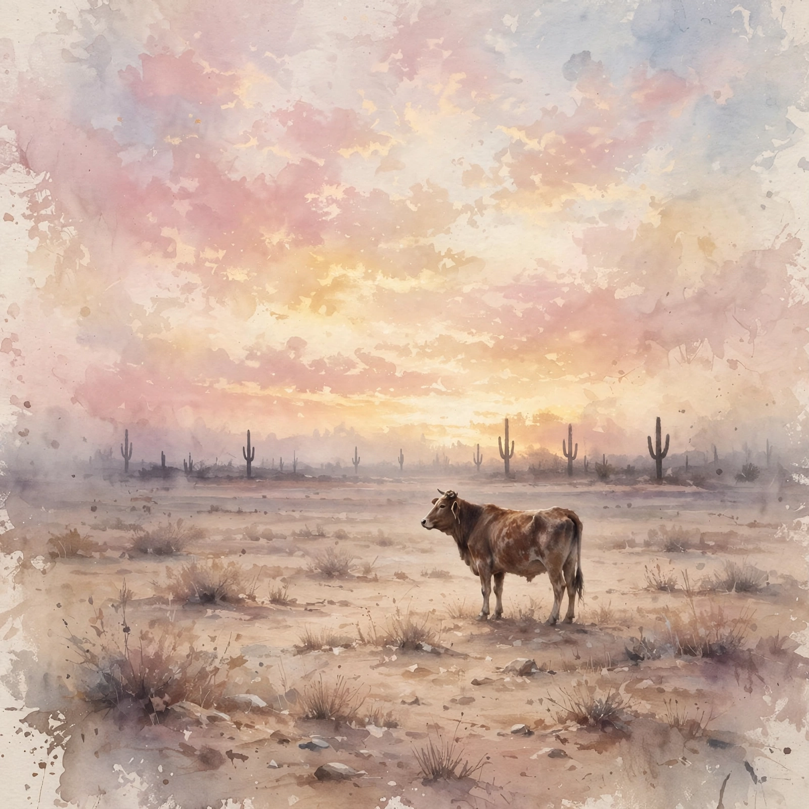 The Cow — a lone cow in the desert at dawn