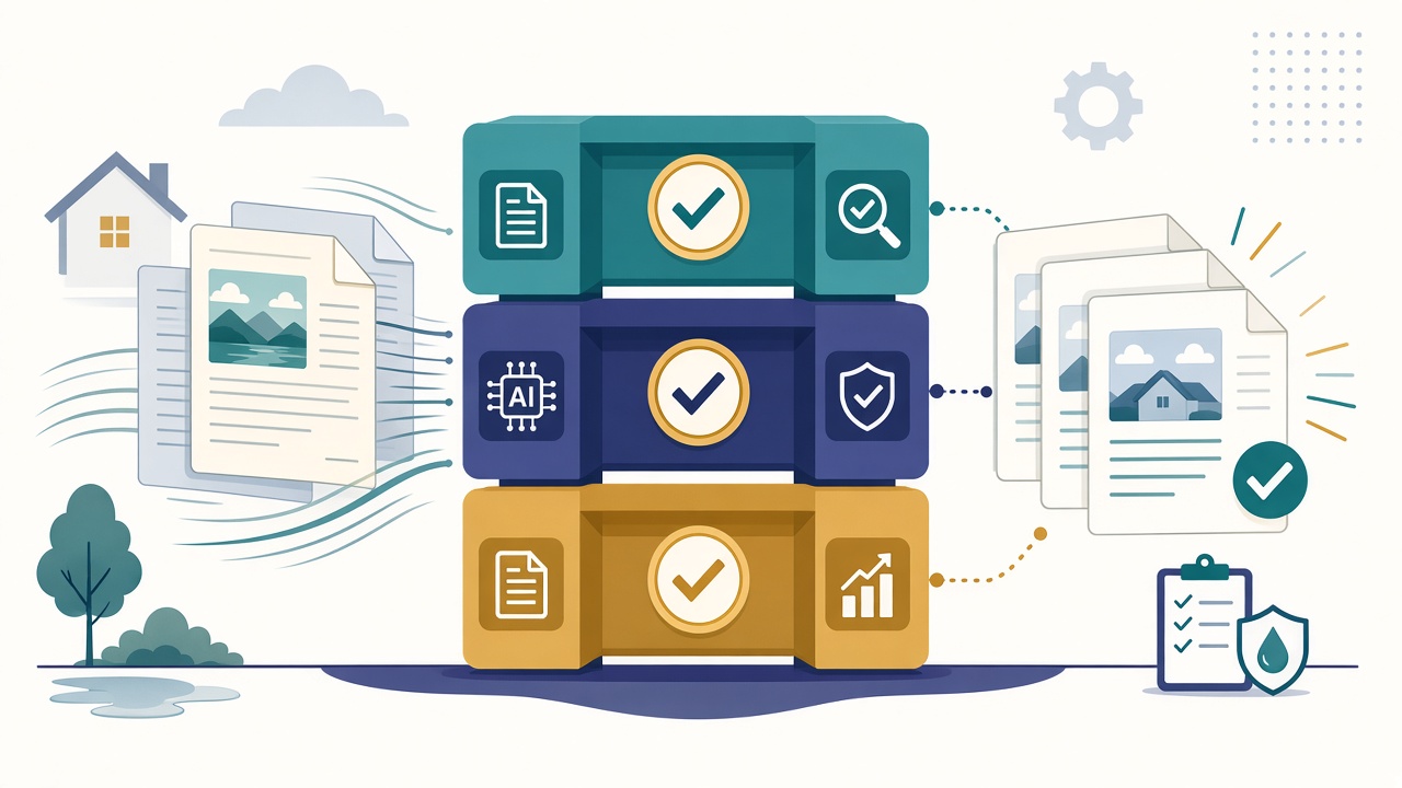 Draft articles passing through three stacked verification layers before coming out approved